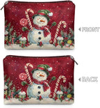 COEQINE Christmas Snowman Candy Make Up Pouches for Women Leather Organizer Cosmetic Bags Waterproof Vegan Leather Toiletry Bags Travel Essentials Pouch Mini Wallet Clutch Handbags
