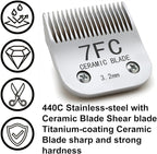Docal 7FC Silver Detachable Clipper Ceramic Blades, Dog Grooming Clipper Replacement Blades Compatible with Dog Clippers, KM Series Clippers, Most A5, Size-7FC, 1/8-Inch Cut Length (3.2mm)
