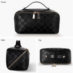 Abiudeng Travel Makeup Bag,Large Capacity Toiletry Bag Cosmetic Bags for Travel Essentials,Waterproof Portable Pouch Open Flat Makeup bag Organizer with Divider and Handle(Checkered-Black)