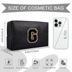 Personalized Initial A-Z Preppy Patch Makeup Bag,Small PU Chenille Letter Cosmetic Bag with Zipper for Teen Girls,Black Cute Toiletry Organizer Bag,Monogram Makeup Case Gift for Women Girls,Letter G