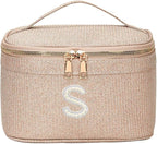 EURYNOME Makeup Bag with Custom Letter S, Water-Resistant Travel Organizer Pouch, (8.3x5.1x5.1 Inch) Cosmetic Case for Women