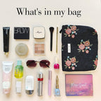 STARDW Aesthetic Floral Makeup Bag Cute Small Cosmetic Bags for Women Girls, Travel Toiletry Bag Large Capacity Zipper Makeup Pouch, Purse Organizer Pouches (Vintage Flowers)