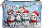 COEQINE Cute Makeup Bags for Women Christmas Cat Kawaii Cosmetic Zipper Pouch Bags with Zipper Soft Leather Makeup Brush Holder Storage Toiletry Holiday Handbag
