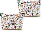 2pcs Soccer Makeup Bags for Women, Canvas Soccer Gifts Cosmetic Bag Pouch Accessories for Players Teams Stuff, Sport Team Birthday Gifts for Soccer Lovers Her Friends Women