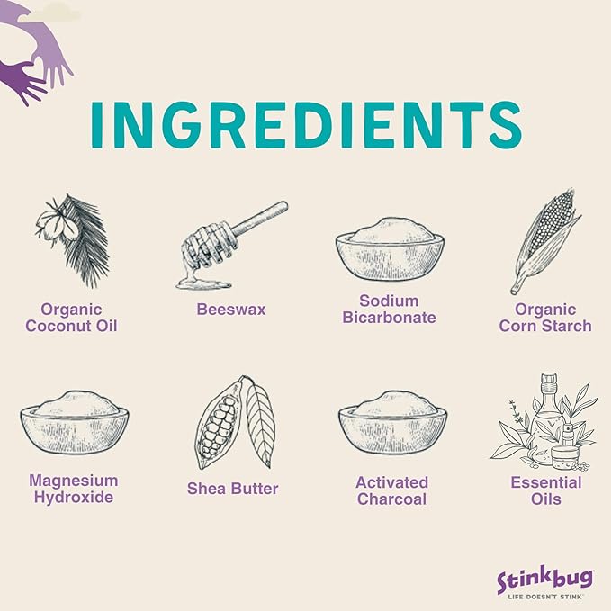 Stinkbug Naturals Organic Aluminum Free Travel Size Deodorant Stick with Vanilla Mint, Coconut Oil and Activated Charcoal, 0.75 Ounce Pack of 6