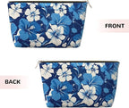 Womens Leather Makeup Bag Cosmetic Bag Travel Toiletry Bags Make Up Bags for Women Adult (Blue Hibiscus 3)