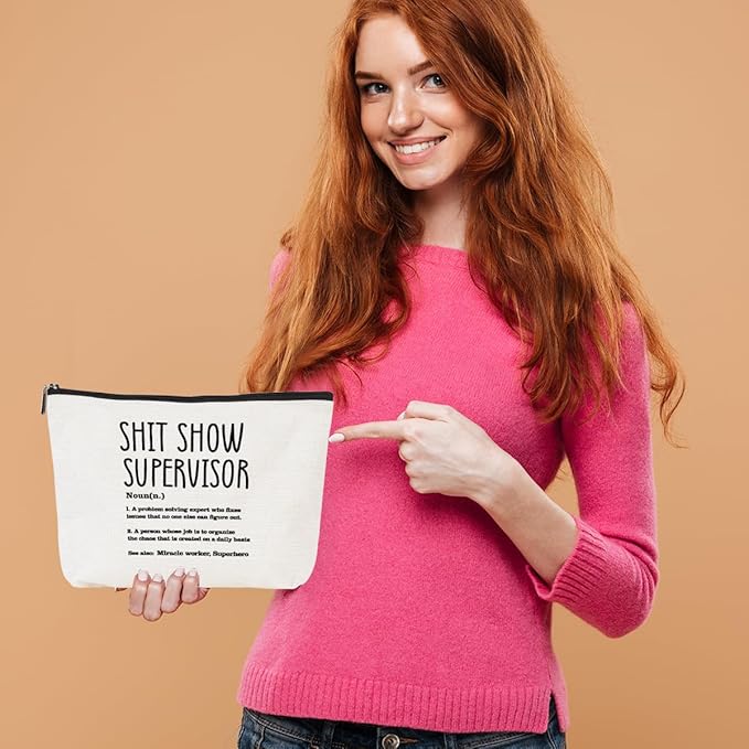 Supervisor Gifts for Women Sarcastic Makeup Bag Thank You Gifts Cosmetic Bag Funny Zipper Pouch Boss Farewell Appreciation Gifts for Coworkers Mentor Manager Leader Christmas Birthday Gifts