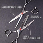 Katana Classic Left Handed Professional 6.5" Lefty Hair Shear Set by Tokko Shears, 440C Japanese Steel Left Hand Haircut Regular & Thinning Scissors for Barbers and Salon Professionals