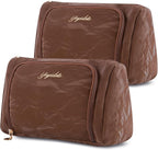 Cosmetic Bag Travel Makeup Bag Large Capacity Small Travel Zipper Pouch Makeup Organizer Bag for Women (Brown-2 Pack)