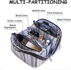 BOYATU Travel Makeup Bag for Women: Large Capacity Open Flat Make up Bag Set of 3 - Vegan Leather Cosmetic Bag with Compartments - Waterproof Toiletry Bag with Handle & Divider(I-2-Black)