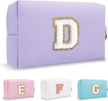 Personalized Chenille Letter Preppy Makeup Bag, Mini Cute Purple Initial Cosmetic Bags Travel Toiletry Zipper Pouch Makeup Storage, Waterproof Make Up Case Travel Essentials for Women Female(Letter D)