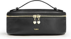 Kattee Makeup Bag for Women, Leather Cosmetic Bag, Working Makeup Bags for Ladies with Handles, Portable Travel Toiletry Bag,Black