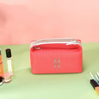 Fashion Makeup Bag for Women, Orange Red Canvas Make up Travel Bag, Hanging Cosmetic Bag Organizer for Wome