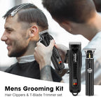 HIENA PRO Professional Hair Clippers Set for Men Cordless Hair Cutting Kit Barber Kit Rechargeable Clippers and Trimmers Set Clipper Set for Barbers with LED Display, Gifts for Men, (Black)
