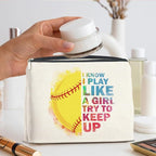 Inspirational Gifts for Women Softball Lovers Makeup Bag, Cosmetic Pouch With Zipper for Girls