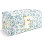 Personalized Quilted Cosmetic Bag, Puffy Monogrammed Christmas Birthday Gifts for Women & Girls, Cute initial Floral Makeup Bag Puffer Coquette Bag, Aesthetic Travel Toiletry Zipper Pouch(Blue,F)
