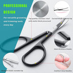 Facial Hair Small Grooming Scissors For Men Women - Eyebrow, Nose Hair, Mustache, Beard, Eyelashes, Ear Trimming Kit - Curved and Rounded Safety Tip Clippers For Hair Cutting 2PCS With Cover Black