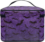 Gothic Halloween Purple Spider Web Bag Bats Print Makeup Bag Travel Cosmetic Bag with Zipper and Handle Portable Large Capacity Toiletry Case for Women Ladies Travel Accessories