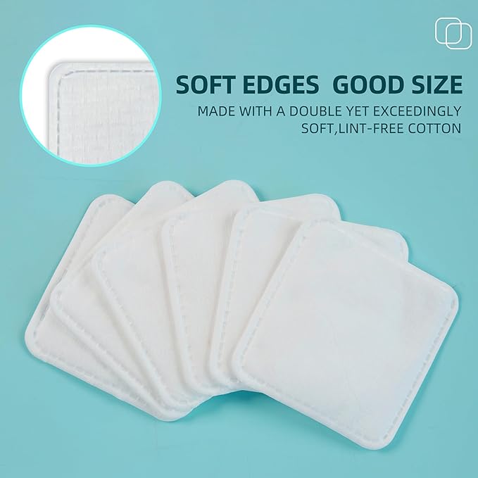 Premium Exfoliating Cotton Pads (60 Count) - 100% Cotton, Extra-Soft and Lint-Free, Durable Squares for Facial, Lip, and Eye Makeup Removal