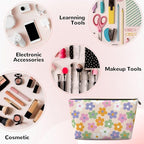 Cute Flowers Floral Small Makeup Bag for Women - Leather Travel Cosmetic Bag Make Up Pouch Mini Travel Zipper Pouch - Makeup Organizer Bag