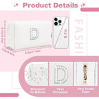 Bride Gifts – Personalized Initial Makeup Bag with Pearl Rhinestone Patch, Preppy White Monogram Cosmetic/Toiletry Pouch, bridesmaid Gifts, Bridal Shower Gifts, Wedding Gifts, Bridal Gifts,D