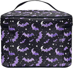 Bat Stars Pattern Travel Makeup Bags for Women Portable Tote Cosmetic Case with Carry Handle Toiletry Accessories Storage Organizer Bags for Halloween