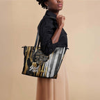 African Black Women's Leather Tote Bag, Large, Premium Vegan Leather, Full Zip, Perfect Christmas Gifts For Women
