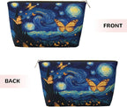 Womens Leather Makeup Bag Cosmetic Bag Travel Toiletry Bags Make Up Bags for Women Adult (Starry_Night_Butterflies)