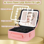 Travel Makeup Bag with Light Up Mirror,Makeup Travel Case with adjustable dividers,Waterproof Makeup Train Case,lighted Makeup Case with Detachable Mirror