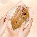GFU Makeup Bag Large Travel Zipper Cosmetic Pouch, Water Resistant PU Leather Toiletry Organizer for Women and Girls, Light Champagne Pink