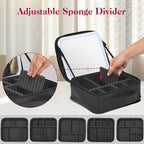 Travel Makeup Bag With LED Mirror,Cosmetic Train Case with 3 Color Setting,Cosmetic Makeup Organizer Bag with Adjustable Dividers,Portable Make up Box with Make up Brushes Holder Storage（Black）