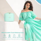 MOMIRA Travel Makeup Bag Cosmetic Bag Makeup Organizer Bag with Lighted Mirror, Adjustable Brightness in 3 Color Scenarios, Waterproof Makeup Train Case, Gift for Women - Green