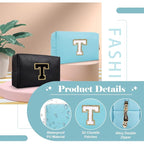 Small Personalized Initial A-Z Preppy Patch Makeup Bag,PU Chenille Letter Travel Cosmetic Pouch with Zipper,Blue Cute Toiletry Bag,Gift Ideal for Teen Girls Women Teacher Bridesmaid,Letter T