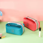 Fashion Makeup Bag for Women, Orange Red Canvas Make up Travel Bag, Hanging Cosmetic Bag Organizer for Wome
