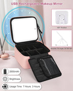 Relavel Initial Makeup Bag with LED Mirror for Women Girls, Personalized Travel Cosmetic Organizer Train Case, Birthday Gifts for Grandkids Bridesmaid Graduation Teacher Friends, Trendy Stuff, Pink K