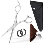Professional Hair Scissors 5.5 Inch with Extremely Sharp Blades, 440C Steel Hair Cutting Scissors, Durable, Smooth Motion & Fine Cut, Barber Scissors with Elegant Sheath, Cleaning Leather & Key