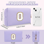 Small Initial Preppy Patch Makeup Bag, Personalized Purple Cute Cosmetic Zipper Pouch Toiletry Bags for Traveling, Waterproof Chenille Letter Make Up Storage Bags Travel Essentials for Women(Letter O)