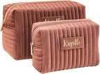 Custom Makeup Bag, Pink Velvet Personalized Cosmetic Bag with Zipper for Women Teen Girls Birthday Gifts Mothers Day Gifts for Mom