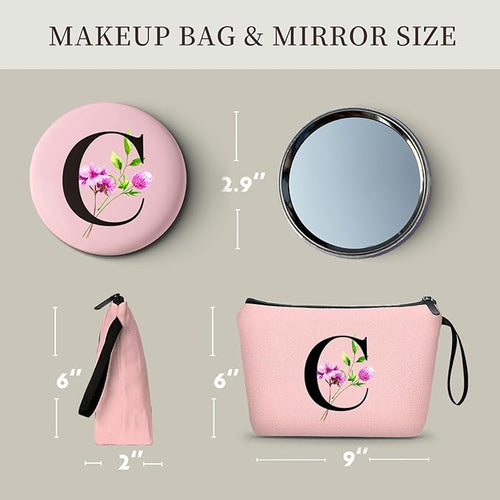 Birthday Thank You Appreciation Monogrammed Gifts for Mom Aunt Teacher Sister Friend Coworkers Bride Bridesmaid Makeup Cosmetic Bag with Mirror Mothers Day Christmas Graduation C