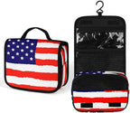 Travel Toiletry Bag, Portable Makeup Bag with Hanging Hook, Hanging Organizer for Women Men Shampoo, Conditioner, Brushes Set, Red Blue White American Flag