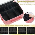 Travel Makeup Bag with Light Up Mirror,Makeup Travel Case with adjustable dividers,Waterproof Makeup Train Case,lighted Makeup Case with Detachable Mirror