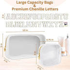 Personalized Travel Makeup Bag Set, 2PCS Toiletry Bag & 26 Chenille Letters, Elegant Skincare Bag, DIY Bridal Shower Gifts for Engagement Wedding (White)