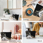 Women Makeup Organizer Bag Piano Music Notes Instrument Piano Flax Cosmetic Bag Makeup Bags Toiletry Bag Accessories Organizer Travel Bags For Home Bathroom Office Hotel Gym Black Golden