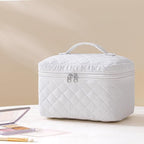 HBselect Quilted Makeup Bag, 3PCS Cotton Large Travel Makeup Bag, Cute Floral Coquette Make up Bag Cosmetic Bag Toiletry Bag for Women Girls