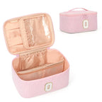 OCHEAL Makeup Bag for Women, Monogram Cosmetic Bag with Brush Holder, Pink Travel Makeup Case Beauty Toiletry Bag Organizer Personalized Gifts for Girls Bridesmaid, Sister, Wife, Friends Initial O