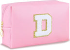 Initial Makeup Bag Personalized Preppy Travel Small PU Cosmetic Bag Pink Makeup Pouch Zipper Toiletry Organizer for Women Girls Mom Friend Bridesmaid Teacher Sister Prom Christmas Gift（D）