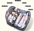 BOYATU Travel Makeup Bag for Women: Large Cosmetic Bag Set of 3 - PU Leather Make up Bag with Compartments - Compact Waterproof Toiletry Bag with Divider & Handle (D-2-Black)