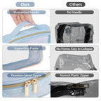 PACKISM Floral Texture Lace TSA Approved Toiletry Bag - 180° Large Opening Clear Makeup Bags in 2 Size, TSA Clear Toiletry Bag with Handle, 0.5 mm Thick Non-deformable No Smell, Blue