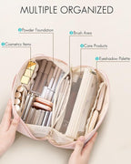Vlando Makeup Bag,Large Capacity Toiletry Bag for Women Waterproof Portable Make up Pouch PU Leather Open Flat Cosmetic Bag(Sand Pink)