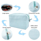 GFU Cosmetic Bags for Women, Seersucker Cosmetic Bag, Travel Toiletry Stripe Makeup Bag, Large Women Aesthetic Organizer Storage Pouch, Girls Handbags Purses